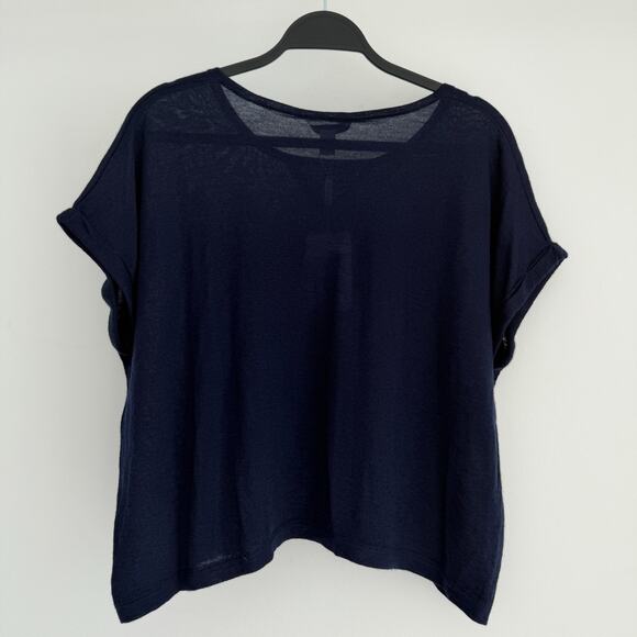 Autumn Cashmere Top Medium Navy Lagenlook Crop Lightweight Sweater Quiet Luxury - Picture 7 of 10